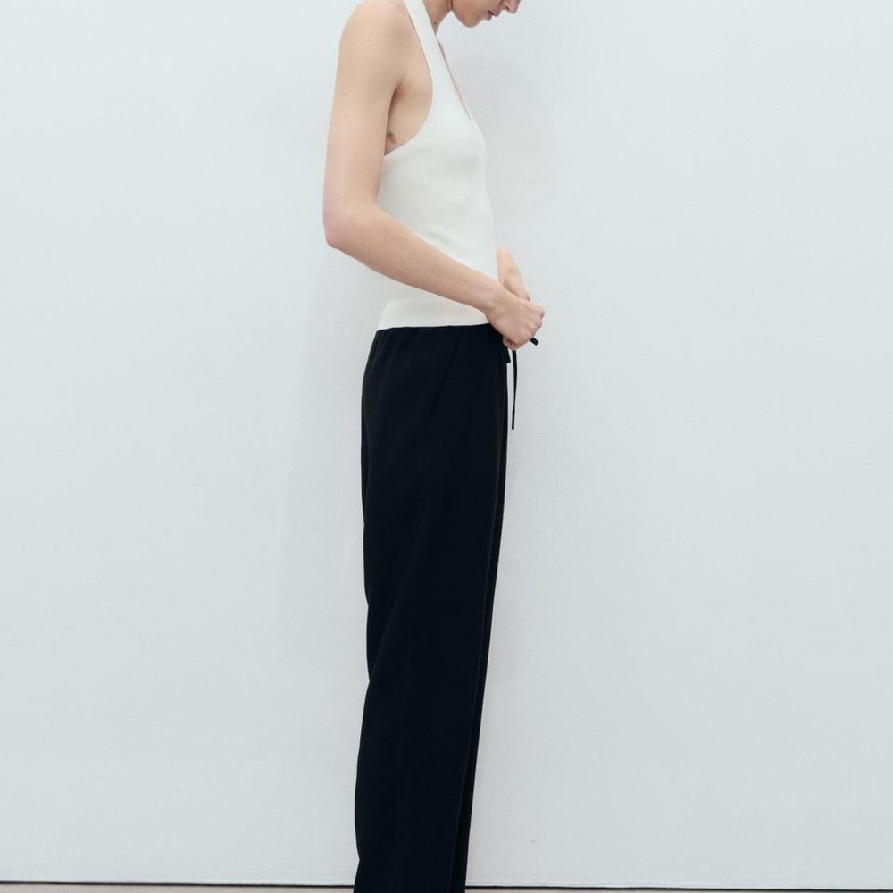 Mango Black Straight Leg Flowy Trouser Pants Small - Picture 5 of 8